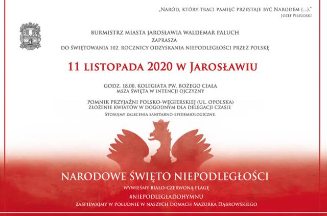 Zaproszenie Burmistrza Miasta Jaroslawia do świętowania 11 Listopada. Treść dostępna w artykule.