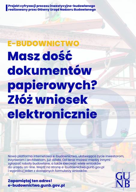 Plakat promujący serwis e-budownictwo.