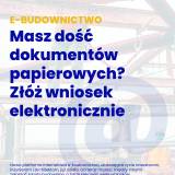 Plakat promujący serwis e-budownictwo.