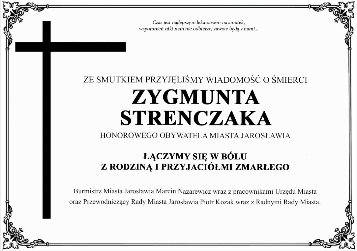 Kondolencje Zygmunt Strenczak