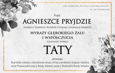 Kondolencje dla Agnieszki Pryjdy - Zastępcy Dyrektora Wydziału Funduszy i&nbsp;Inwestycji Miejskich - grafika