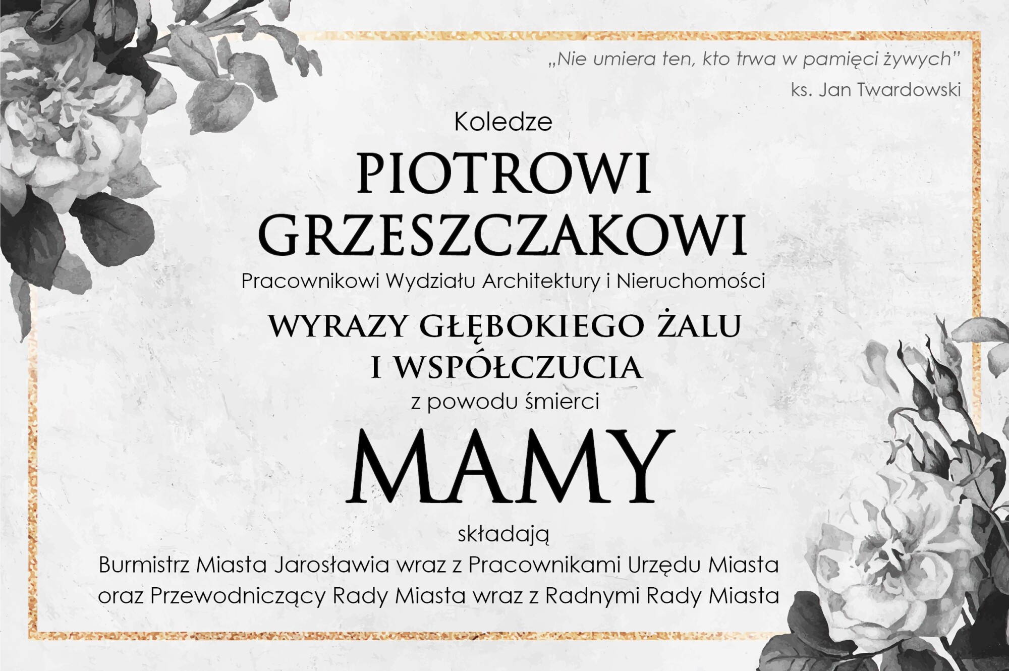 Kondolencje dla Piotra Grzeszczaka - grafika