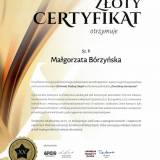 Złoty Certyfikat dla Małgorzaty Bórzyńskiej