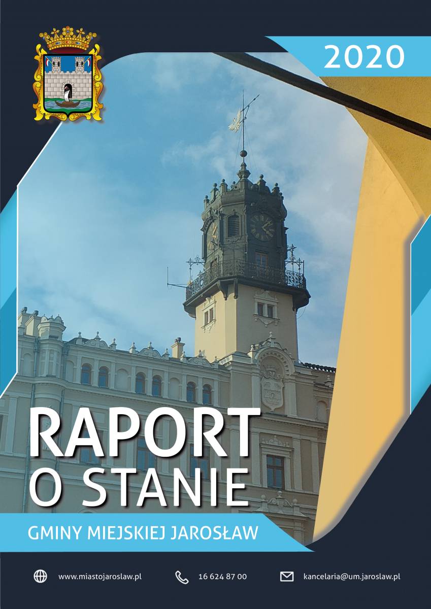 Strona tytułowa Raportu o stanie Gminy Miejskiej Jarosław za 2020 rok.