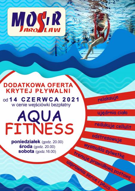 Plakat informujący o zajęciach aqua fitness.