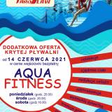 Plakat informujący o zajęciach aqua fitness.