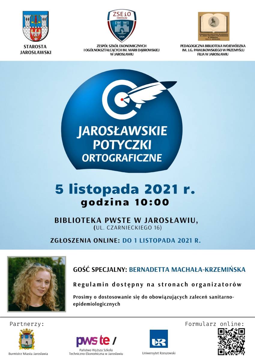 Plakat informujący o Jarosławskich Potyczkach Ortograficznych.