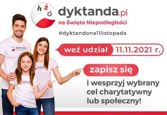 Plakat informujący o dyktandzie z okazji Święta Niepodległości. Autor: źródło: www.dyktanda.pl