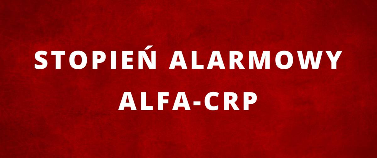 Grafika informująca o stopniu alarmowym ALFA-CRP. Autor: Ministerstwo Spraw Wewnetrznych i Administracji
